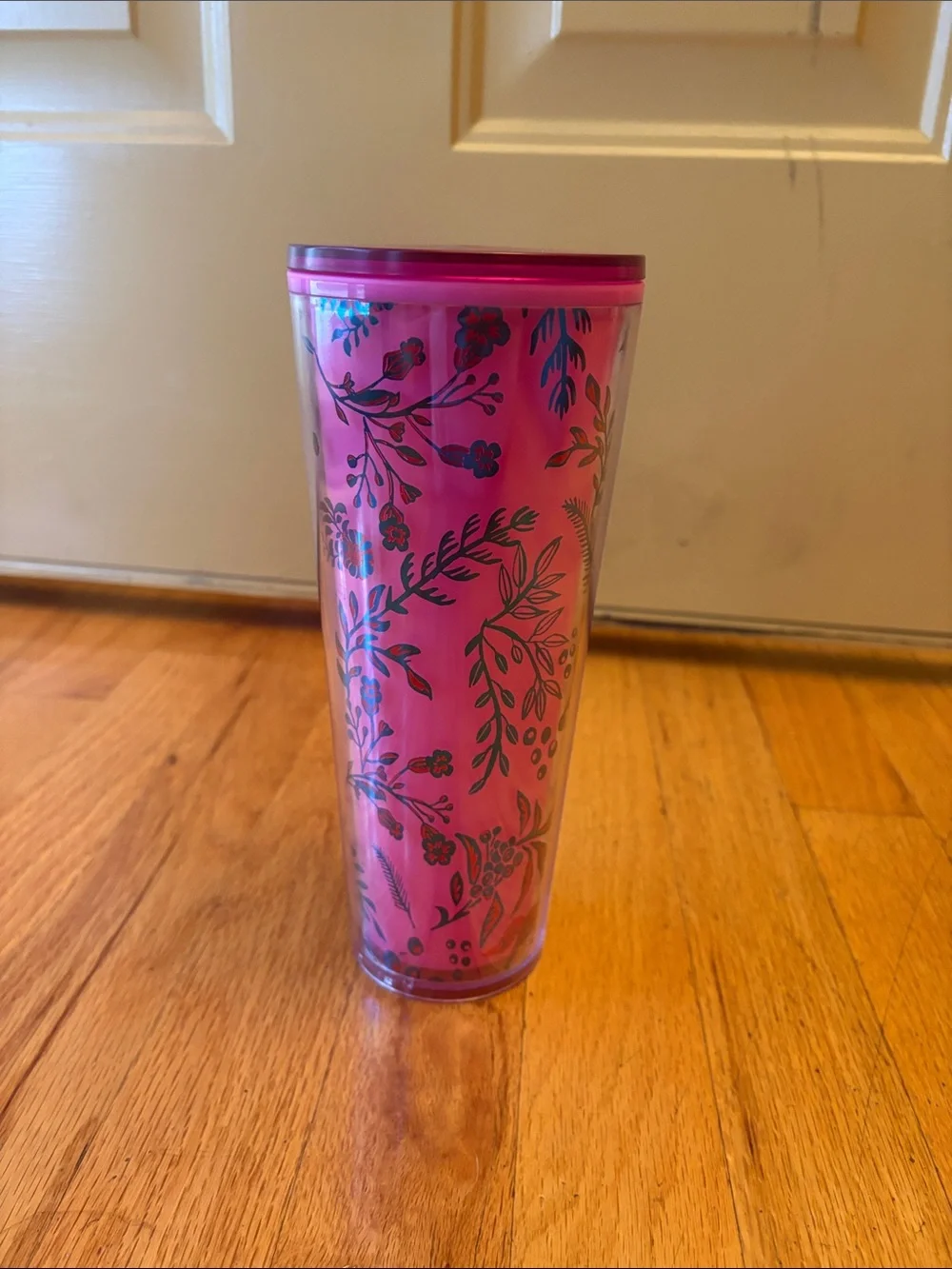 Starbucks Pink Floral Deer Tumbler with Metallic Accents